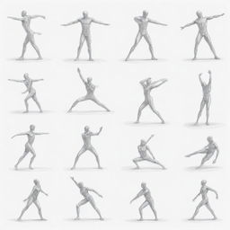 A series of sketches showcasing various human poses, emphasizing on the dynamics of the human figure in action, rest and different postures.