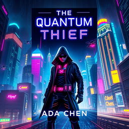 A striking book cover design for 'The Quantum Thief' by Ada Chen