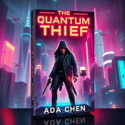 A striking book cover design for 'The Quantum Thief' by Ada Chen