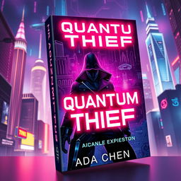 A striking book cover design for 'The Quantum Thief' by Ada Chen