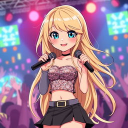 A stylized anime character inspired by Taylor Swift, featuring long, flowing blonde hair and bright blue eyes