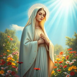 A serene portrayal of Our Lady of Fatima, radiating compassion and love, surrounded by a soft, illuminated glow