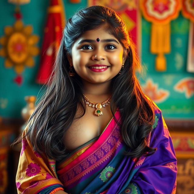 A portrait of a Tamil South Indian chubby girl, confidently showcasing her navel