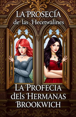 Book cover for 'La Profecía de las Hermanas Brookwich', featuring two twin sisters in a regal, aesthetically royal setting