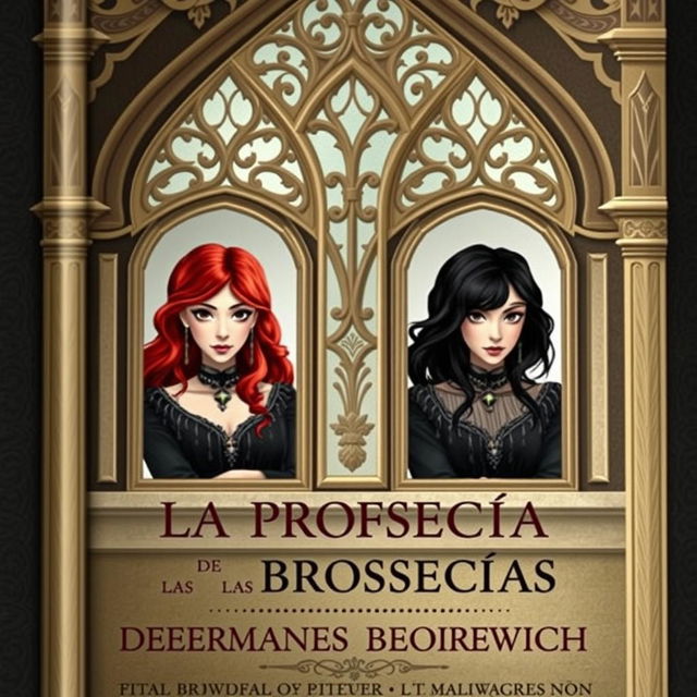 Book cover for 'La Profecía de las Hermanas Brookwich', featuring two twin sisters in a sophisticated and mature royal setting