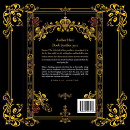 Back cover design for a book with ornate golden borders, featuring a sophisticated and elegant aesthetic
