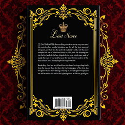 Back cover design for a book with ornate golden borders, featuring a sophisticated and elegant aesthetic