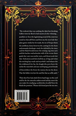 The back cover of a book featuring a luxurious design with golden borders