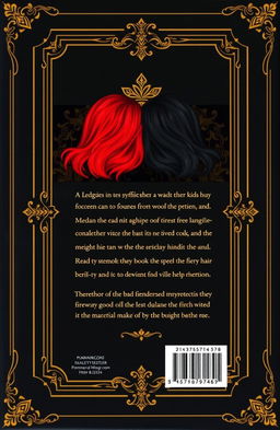The back cover of a book featuring a luxurious design with golden borders