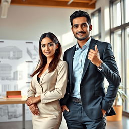 A handsome Indonesian man of Turkish descent, portraying a successful architect in a modern office setting