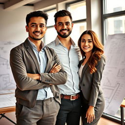 A handsome Indonesian man of Turkish descent, portraying a successful architect in a modern office setting