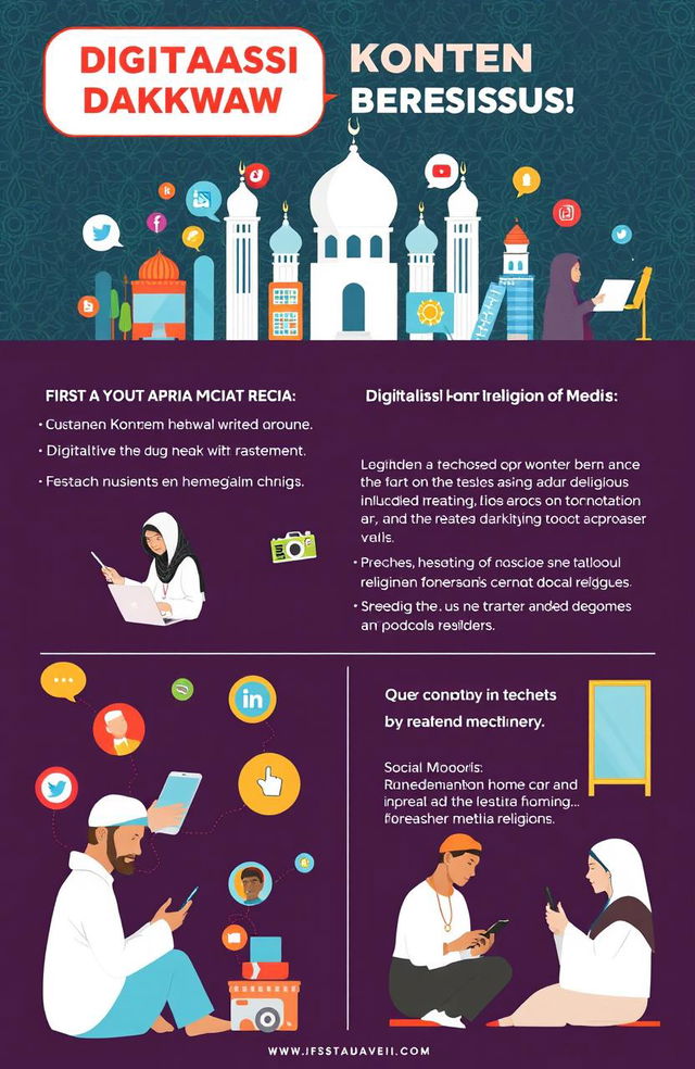 A visually engaging infographic showcasing the concept of digitalisasi konten dakwah berbasis media sosial