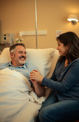 A heartfelt scene of a man in a hospital bed, surrounded by warm, soft lighting