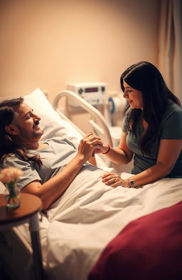 A heartfelt scene of a man in a hospital bed, surrounded by warm, soft lighting