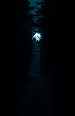 A dark, moonlit path cutting through a dense, heavily wooded area