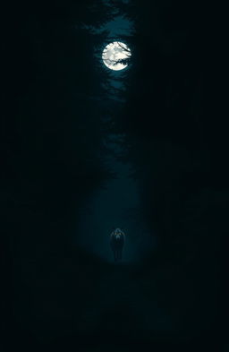 A dark, moonlit path cutting through a dense, heavily wooded area