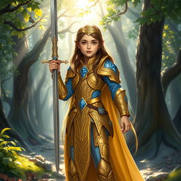 A young paladin princess inspired by Dungeons and Dragons, standing confidently in a heroic pose