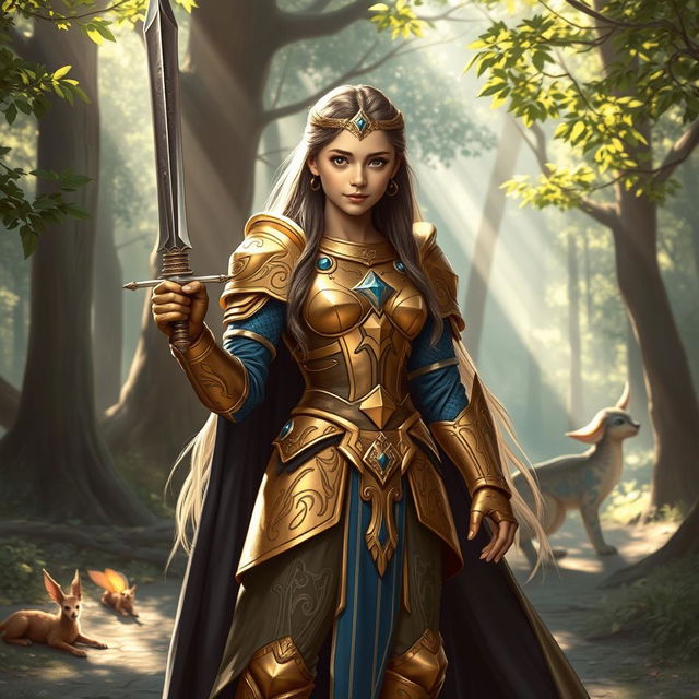 A young paladin princess inspired by Dungeons and Dragons, standing confidently in a heroic pose