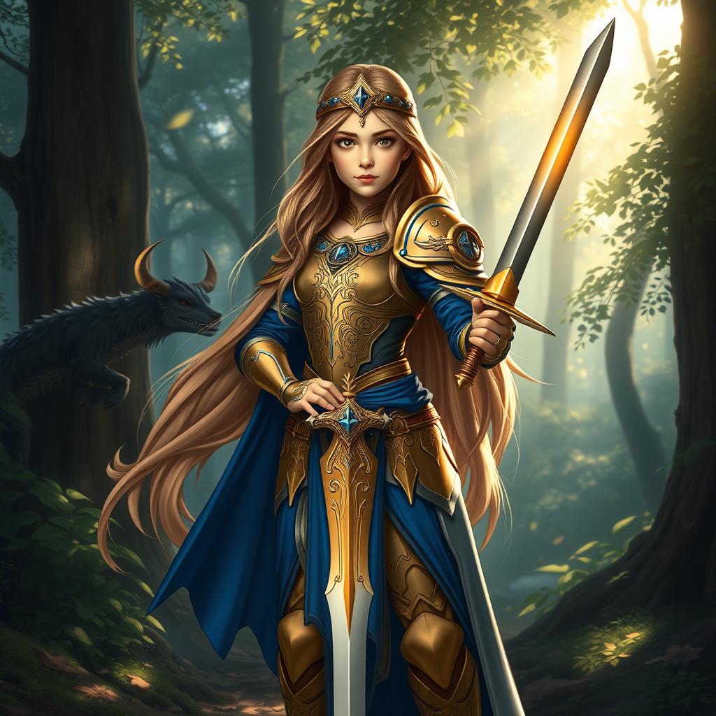 A young paladin princess inspired by Dungeons and Dragons, standing confidently in a heroic pose