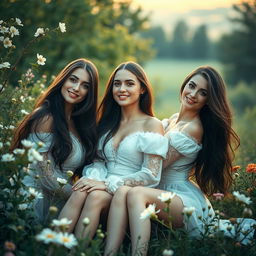 An artistic and tasteful representation of Russian women in a natural setting, celebrating beauty and confidence