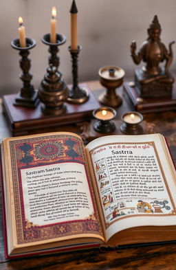 A beautifully designed book on Sastra, featuring ornate traditional patterns and illustrations on the cover