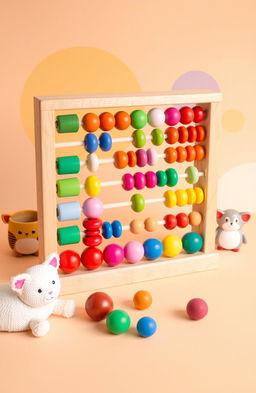 A colorful and engaging toddler-level abacus featuring large, vibrant beads in various shapes and colors