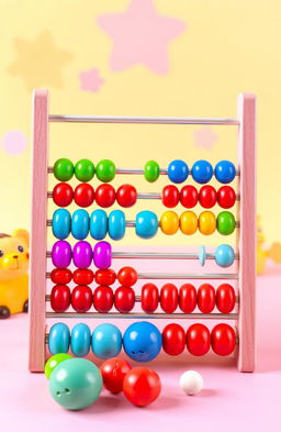 A colorful and engaging toddler-level abacus featuring large, vibrant beads in various shapes and colors