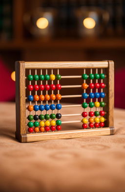 A beautifully crafted wooden abacus, sitting on a soft velvet surface