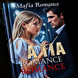 A captivating book cover depicting an innocent looking blonde girl and a dark haired man sharing an intense gaze, set against a backdrop of a mysterious urban landscape