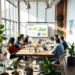 A dynamic and modern office space representing a startup focused on Environmental, Social, and Governance (ESG) principles