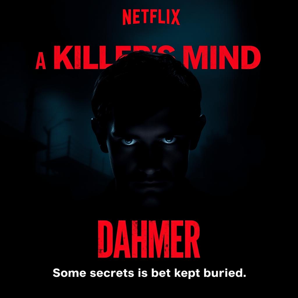 A movie poster featuring Jeffrey Dahmer, styled as a true-crime thriller for Netflix