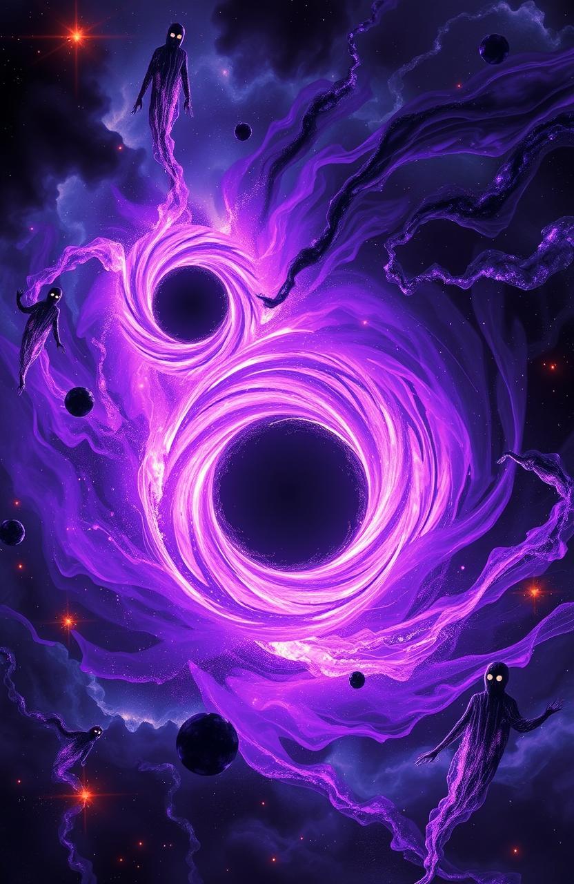 A striking depiction of dynamic black holes in a spooky cosmic setting