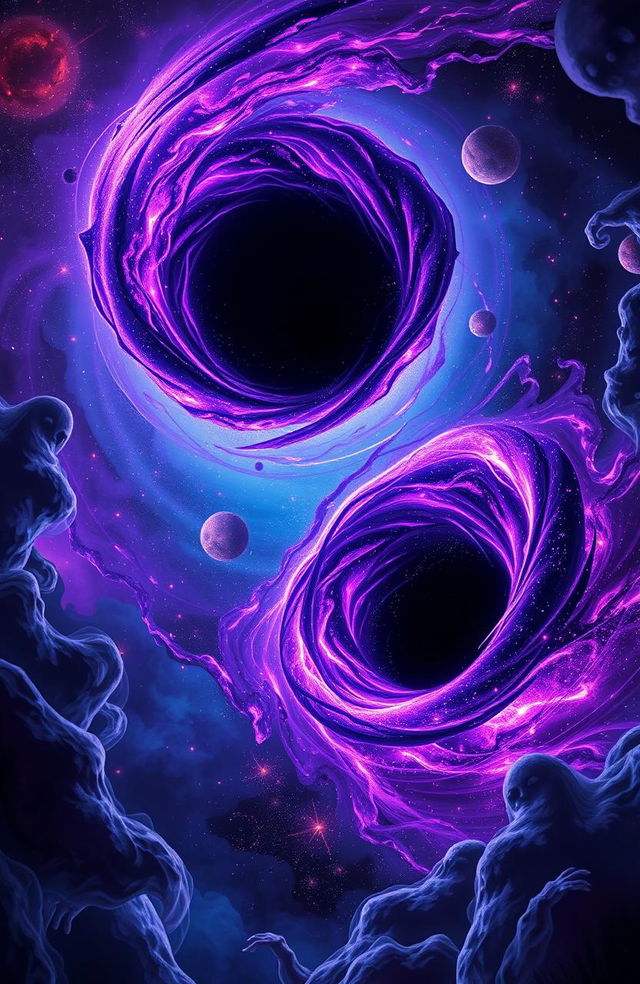 A striking depiction of dynamic black holes in a spooky cosmic setting