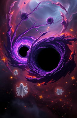 A striking depiction of dynamic black holes in a spooky cosmic setting