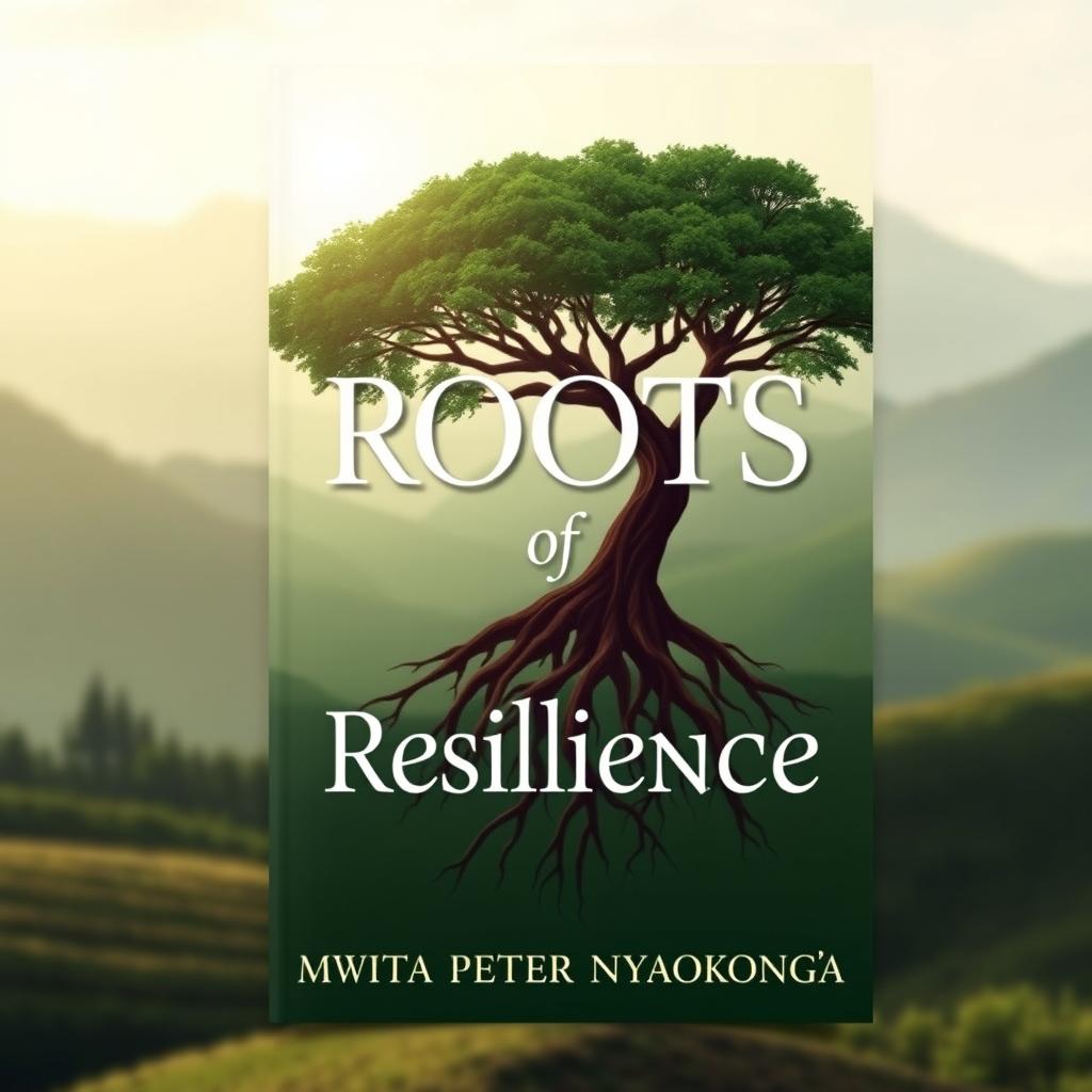 A captivating book cover design for 'Roots Of R Resilience' by Mwita Peter Nyagokong'a