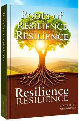 An inspiring book cover design for 'Roots of Resilience' by Mwita Peter Nyagokong'a