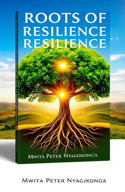 An inspiring book cover design for 'Roots of Resilience' by Mwita Peter Nyagokong'a