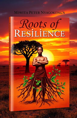 A captivating book cover design for 'Roots of Resilience' by Mwita Peter Nyagokong'a