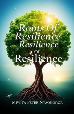 A serene and inspiring book cover design for 'Roots Of Resilience' by Mwita Peter Nyagokong'a