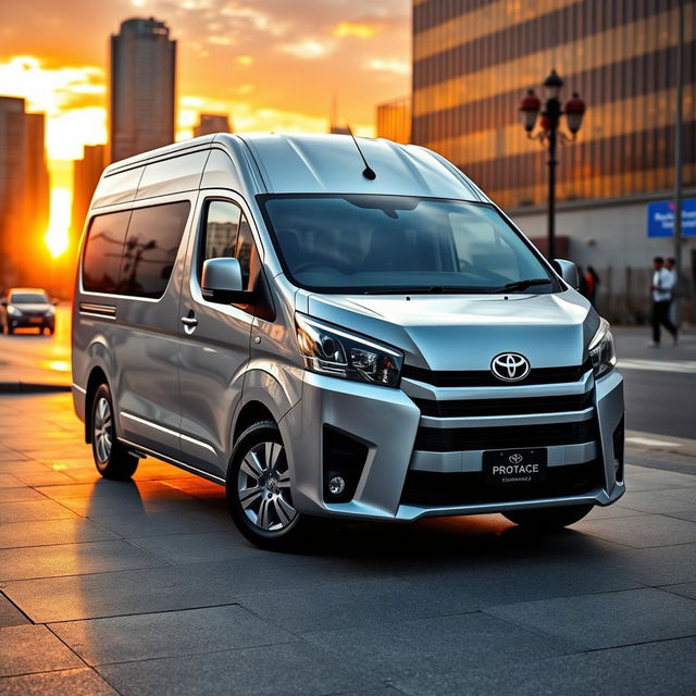 A sleek Toyota Proace van parked in an urban setting, showcasing its modern design and stylish features