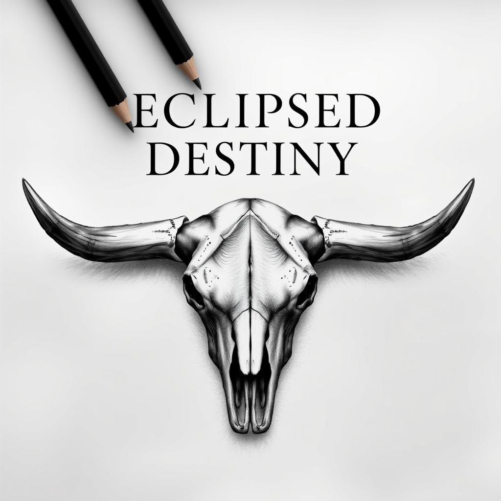 A detailed and artistic representation of a book cover featuring a cow skull centered prominently