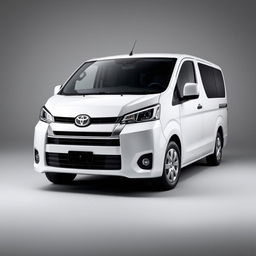 A sleek white Toyota Proace van positioned against a smooth grey background, highlighting its elegant design and modern features