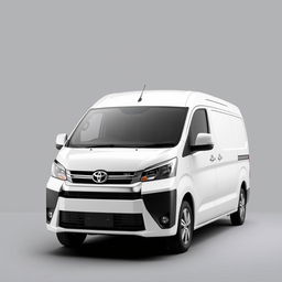 A sleek white Toyota Proace van positioned against a smooth grey background, highlighting its elegant design and modern features