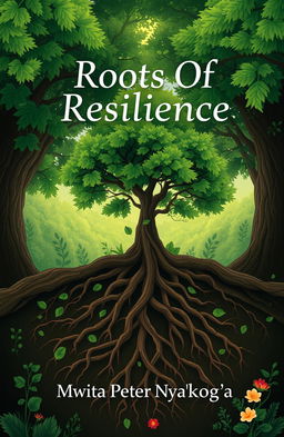 A beautifully designed cover illustration for the book titled 'Roots Of Resilience' by Mwita Peter Nyagokong'a