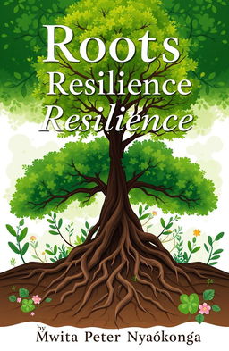 A beautifully designed cover illustration for the book titled 'Roots Of Resilience' by Mwita Peter Nyagokong'a