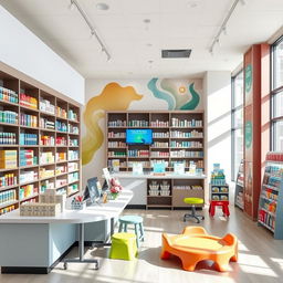 A modern pharmacy store interior design featuring sleek shelves filled with a wide array of colorful medicine and health products