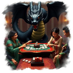 A seductive Indonesian woman, representing the essence of beauty and charm, playfully engaged in a game of mahjong