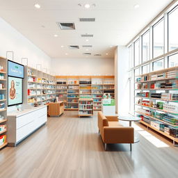 A horizontal layout design for a 700 sqft pharmacy store