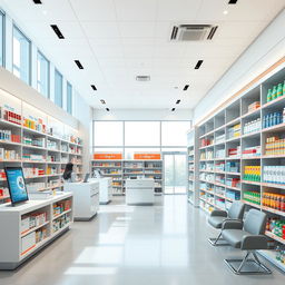 A horizontal layout design for a 700 sqft pharmacy store