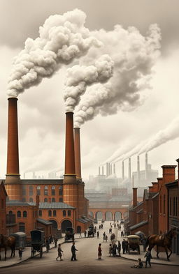 A vivid representation of 19th century Manchester, showcasing its industrial landscape